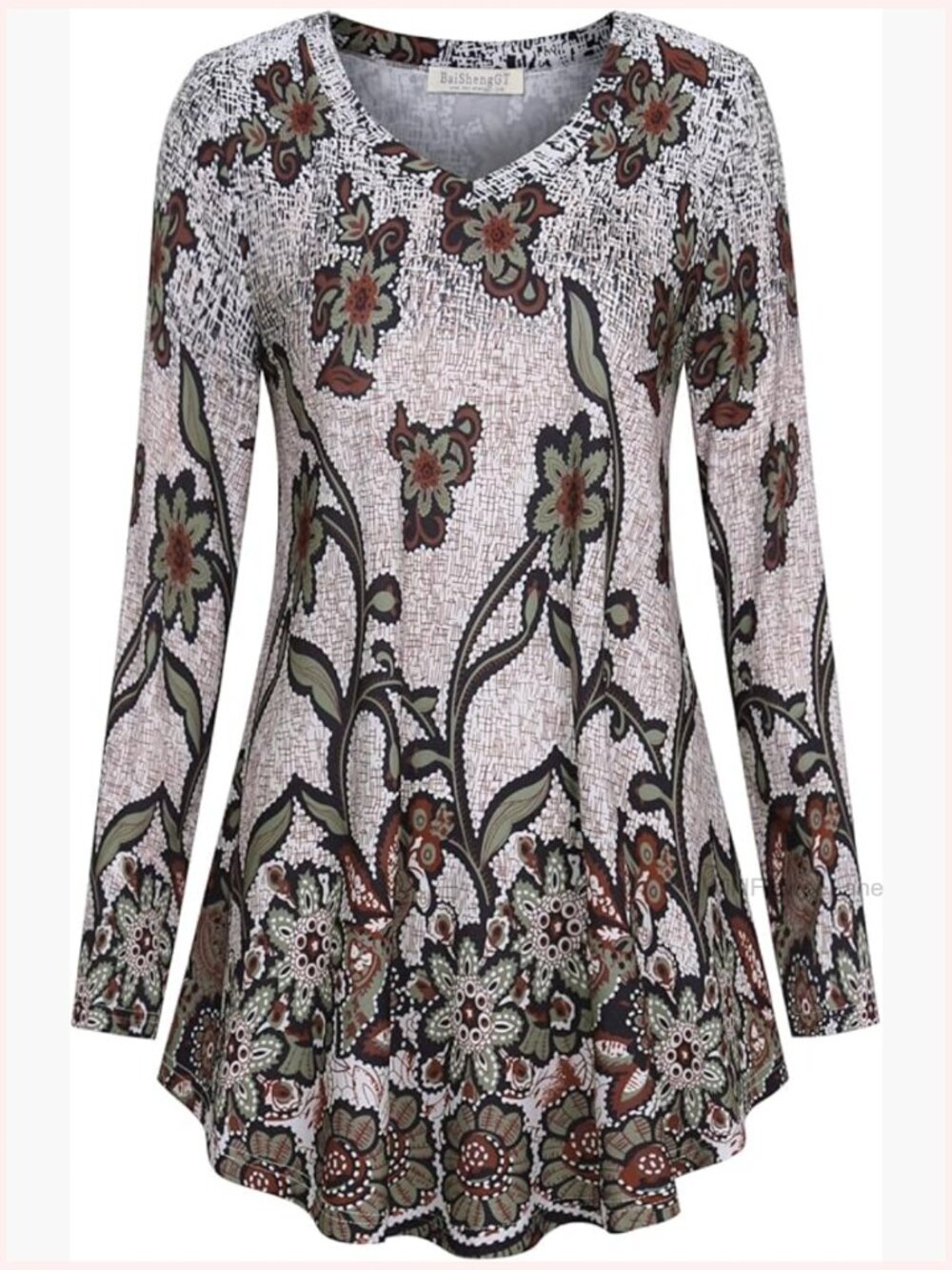 Long Sleeve V-Neck Tunic Top for Leggings Floral Blouse